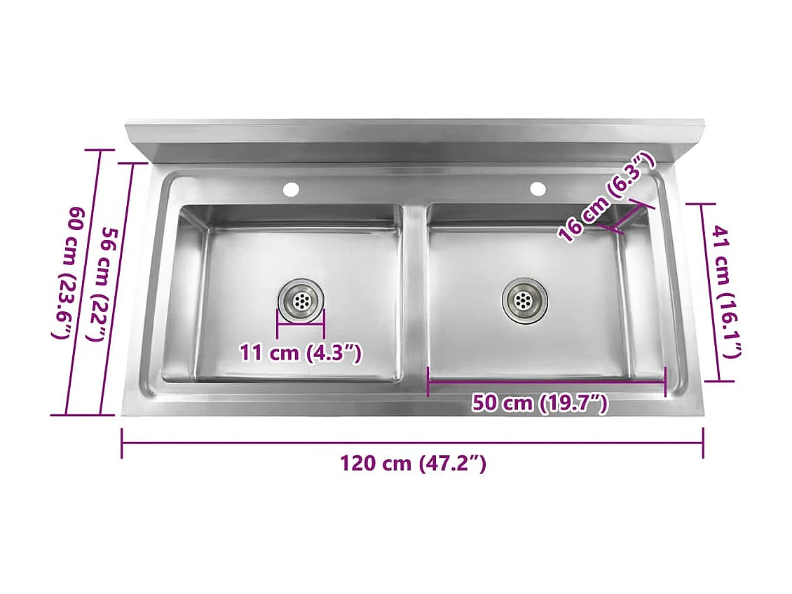 Évier de cuisine à lavabo double Acier inoxydable