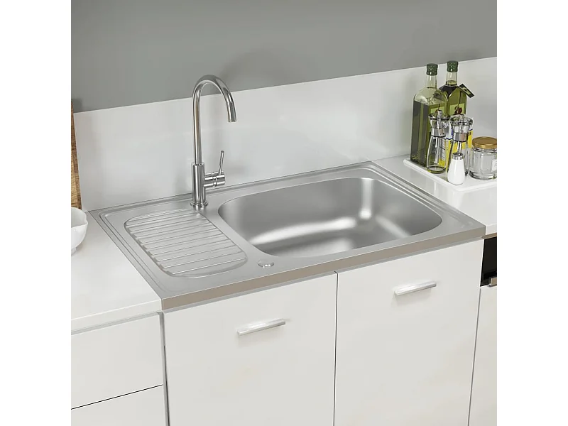 Keuken spoelbak en afdruiprek set zilver 800x500x155 mm roestvrij staal