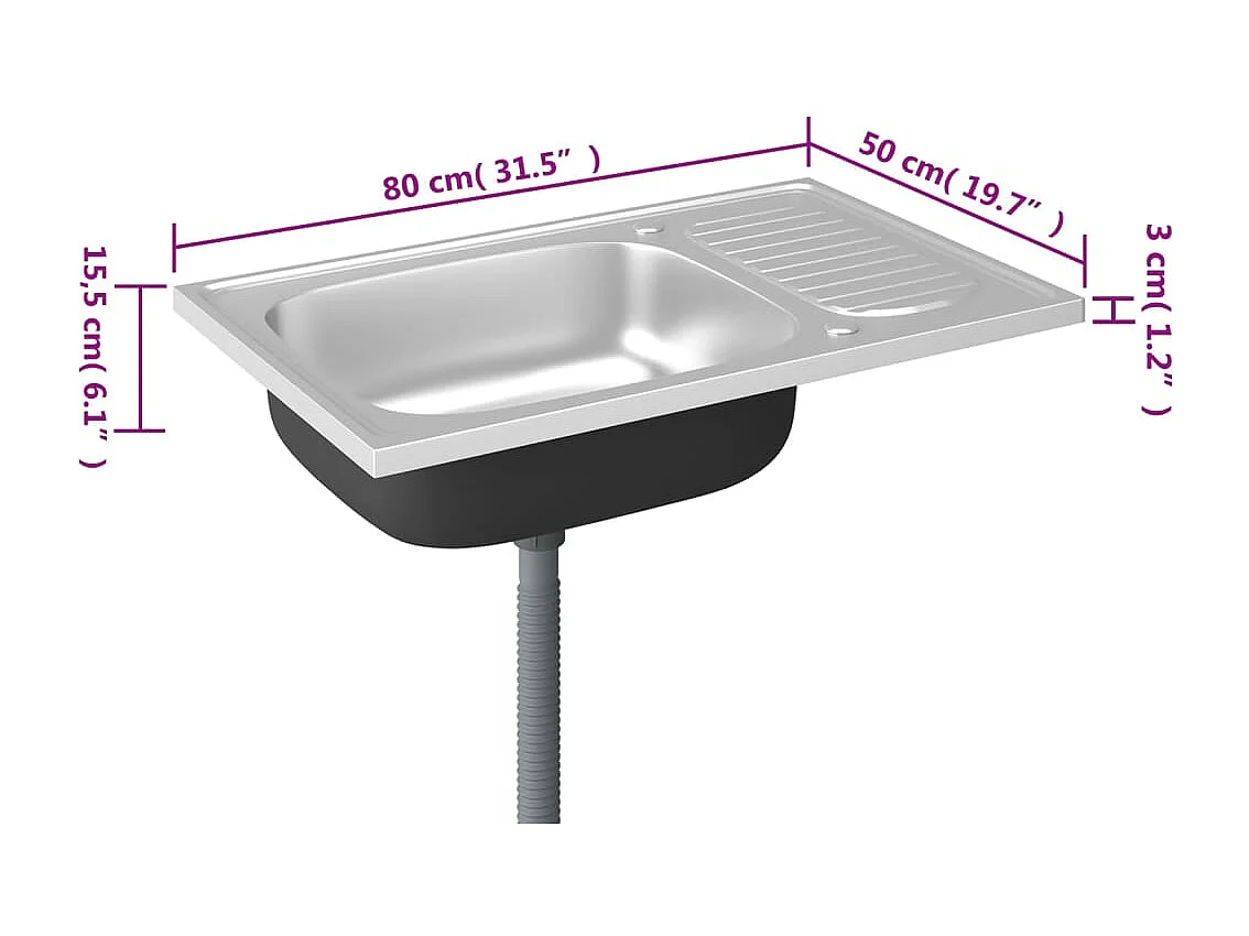 Keuken spoelbak en afdruiprek set zilver 800x500x155 mm roestvrij staal