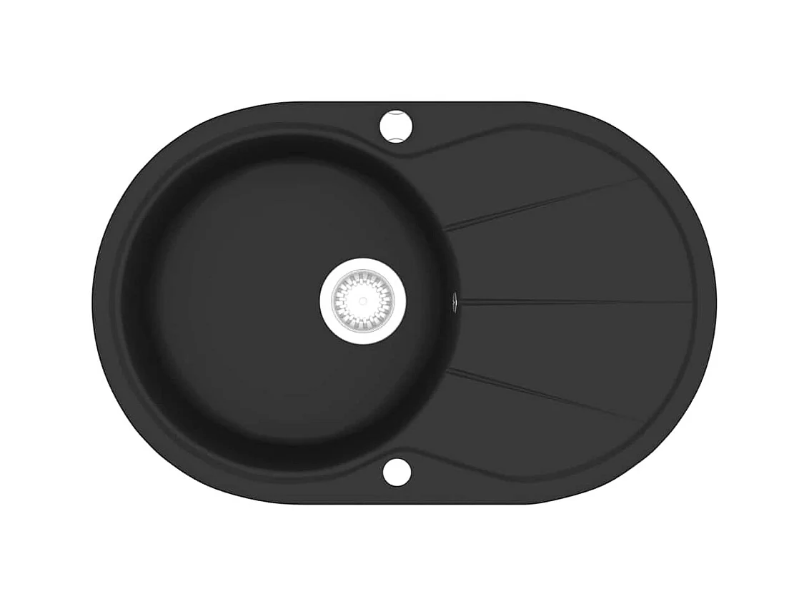 Lavello da cucina in granito, vasca singola, ovale, nero