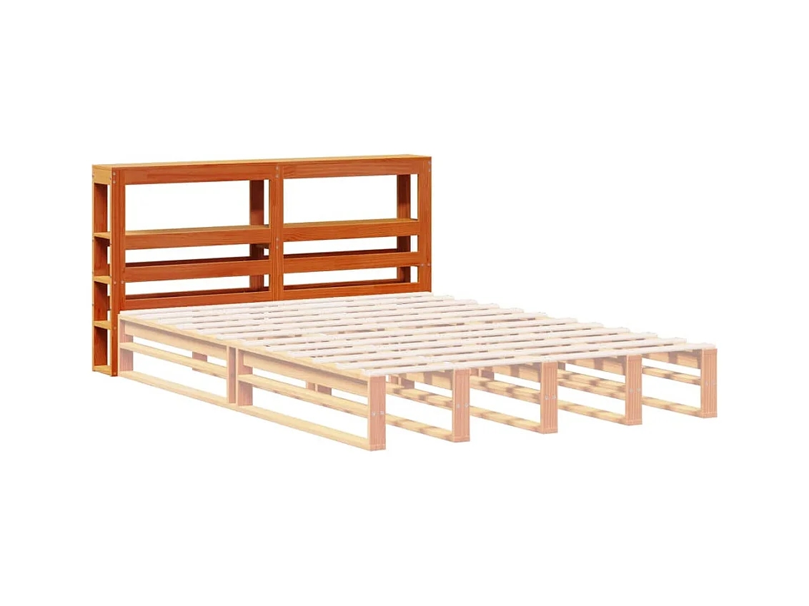 Cabecero con estantes, marrón cera, 120 cm, madera maciza de pino