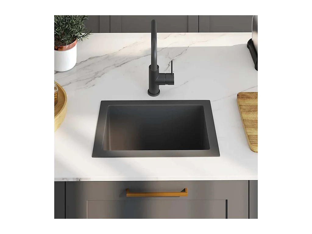 Handgefertigte Küchenspüle aus schwarzem Edelstahl