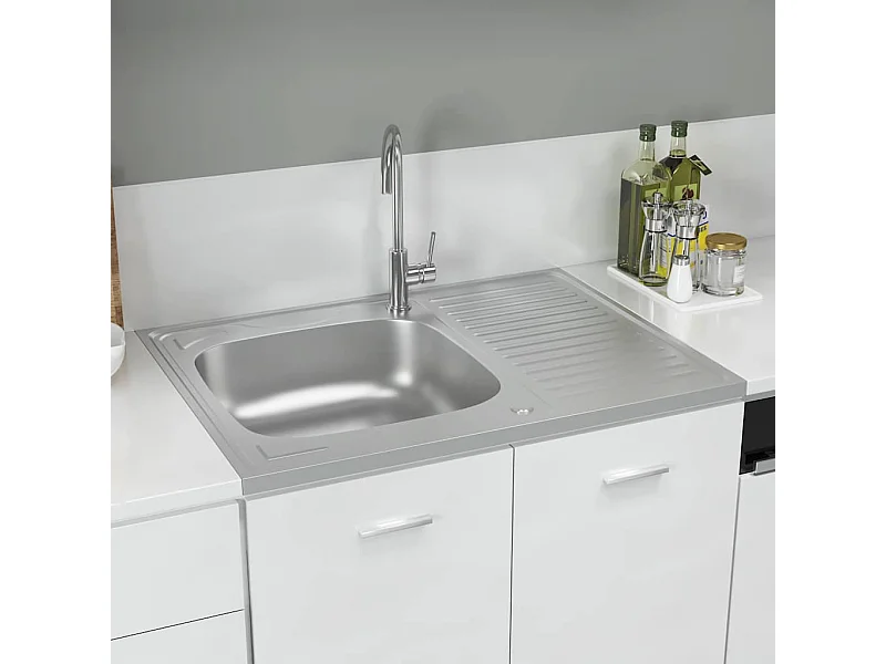 Keuken spoelbak en afdruiprek set zilver 800x600x155 mm roestvrij staal