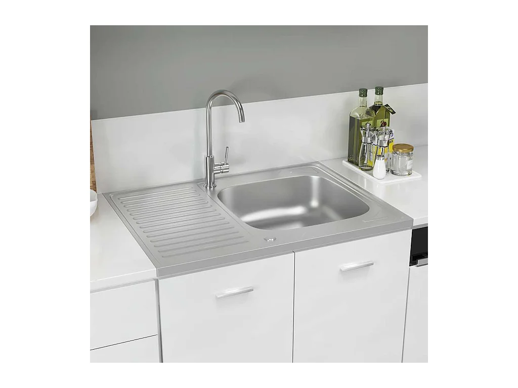 Keuken spoelbak en afdruiprek set zilver 800x600x155 mm roestvrij staal