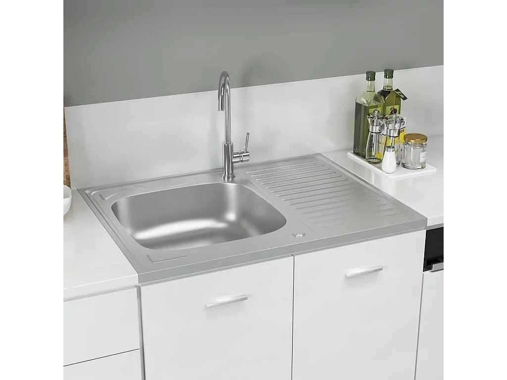 Jeu d'évier de cuisine et égouttoir argenté 800x600x155 mm inox