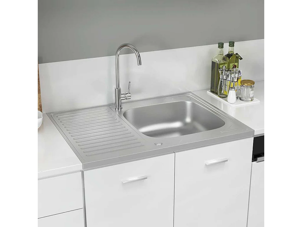 Jeu d'évier de cuisine et égouttoir argenté 800x600x155 mm inox