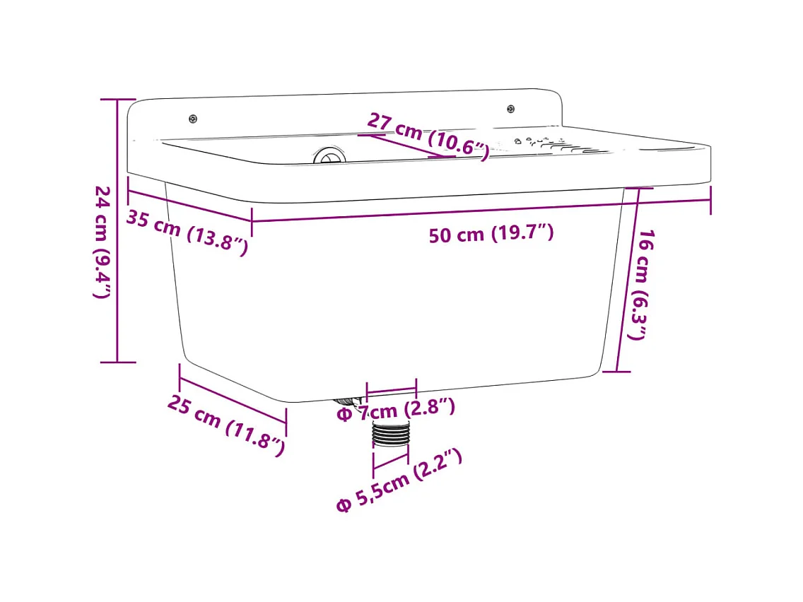 Lavabo pour montage murale gris 50x35x24 cm résine