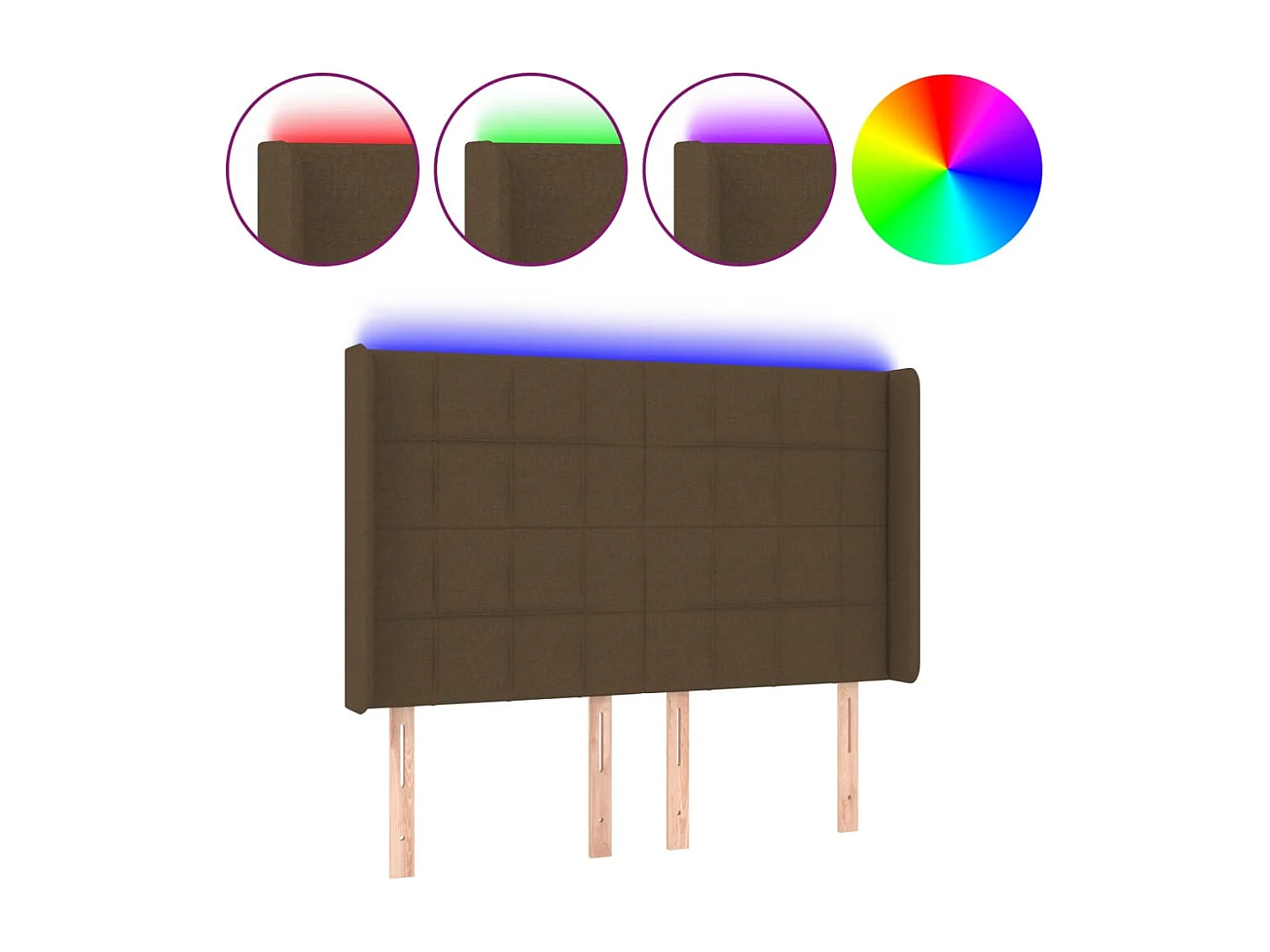 Tête de lit à LED Marron foncé 147x16x118/128 cm Tissu