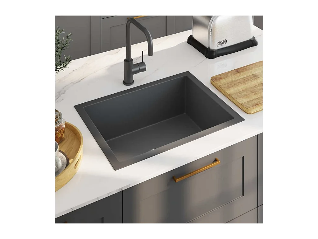 Handgefertigte Küchenspüle aus schwarzem Edelstahl