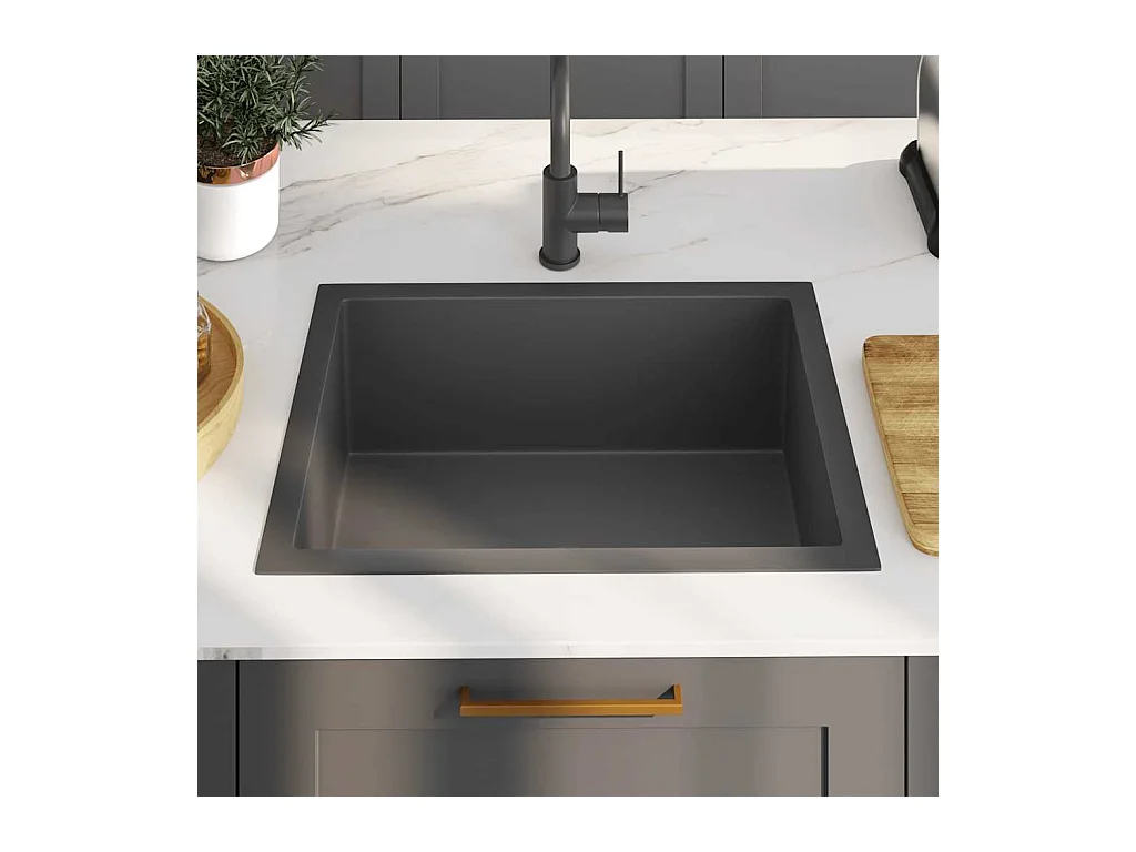 Handgefertigte Küchenspüle aus schwarzem Edelstahl