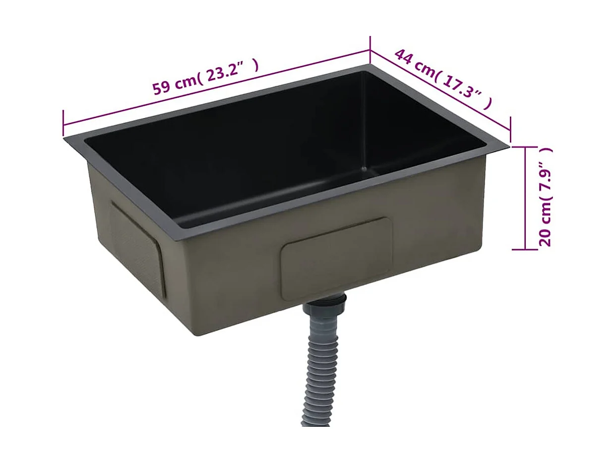 Lavello da cucina fatto a mano in acciaio inossidabile nero