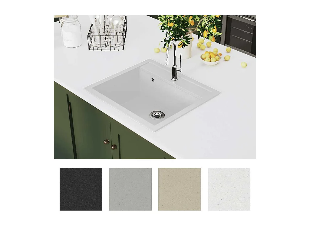 Fregadero de cocina de granito, fregadero individual, blanco