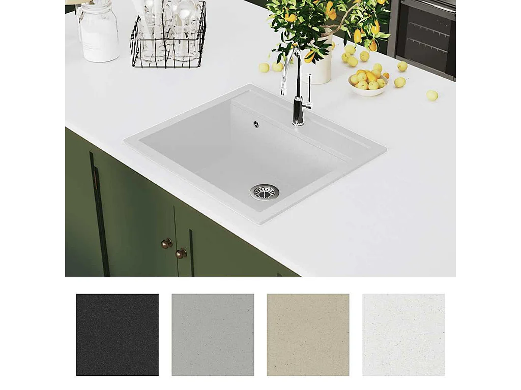 Fregadero de cocina de granito, fregadero individual, blanco