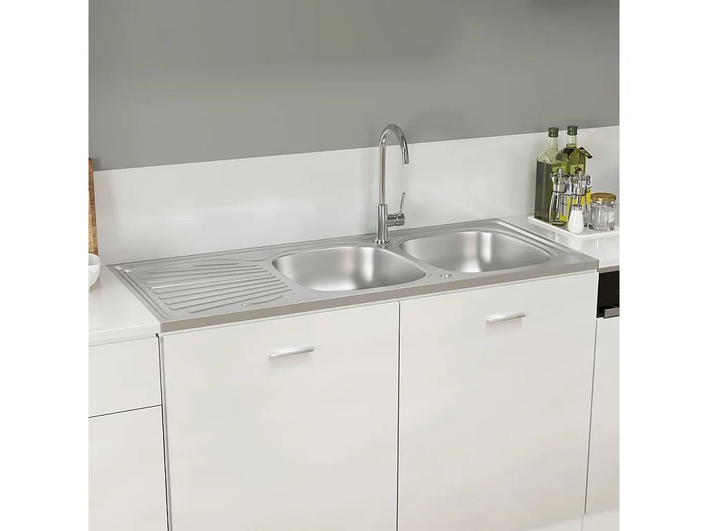 Silber Doppelspüle Küchenspüle 1200x500x155 mm Edelstahl