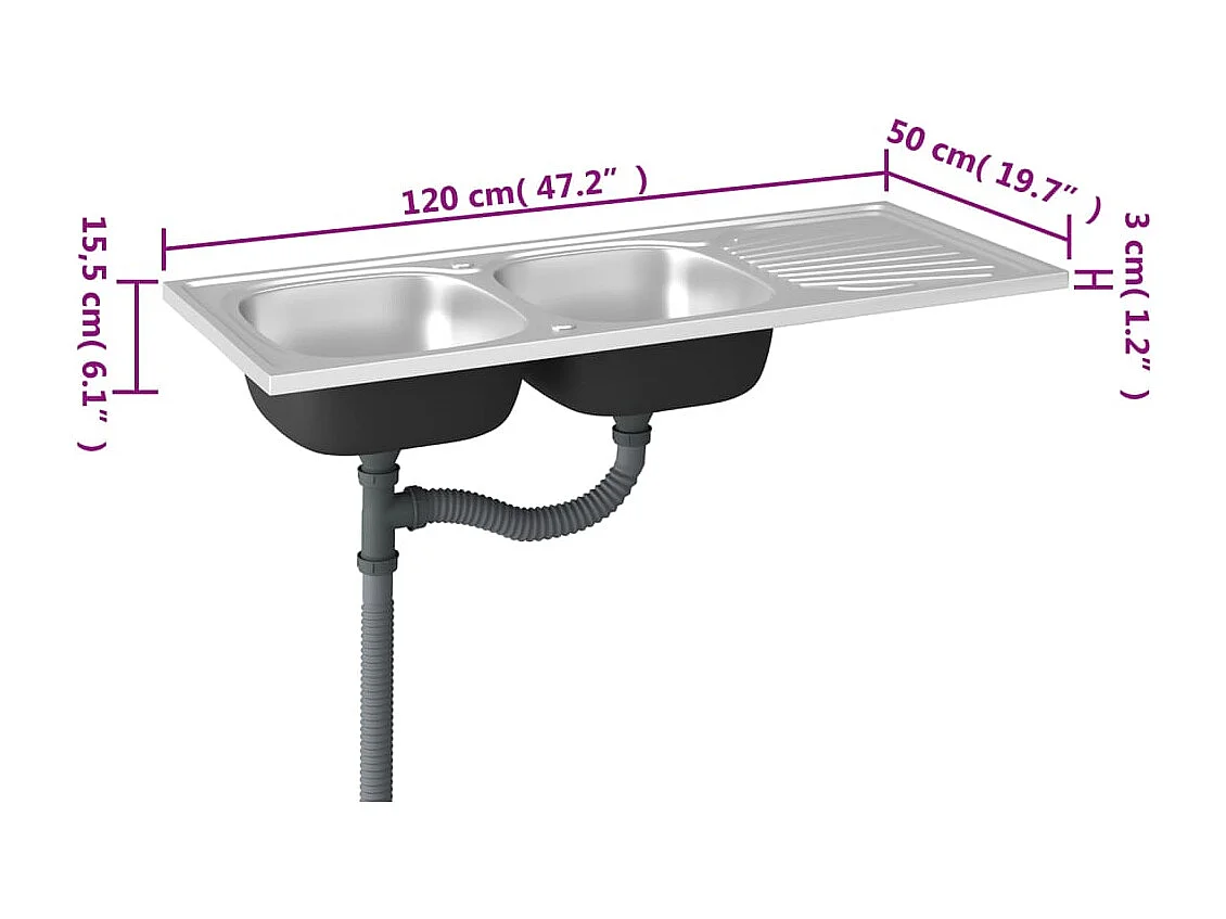 Silber Doppelspüle Küchenspüle 1200x500x155 mm Edelstahl