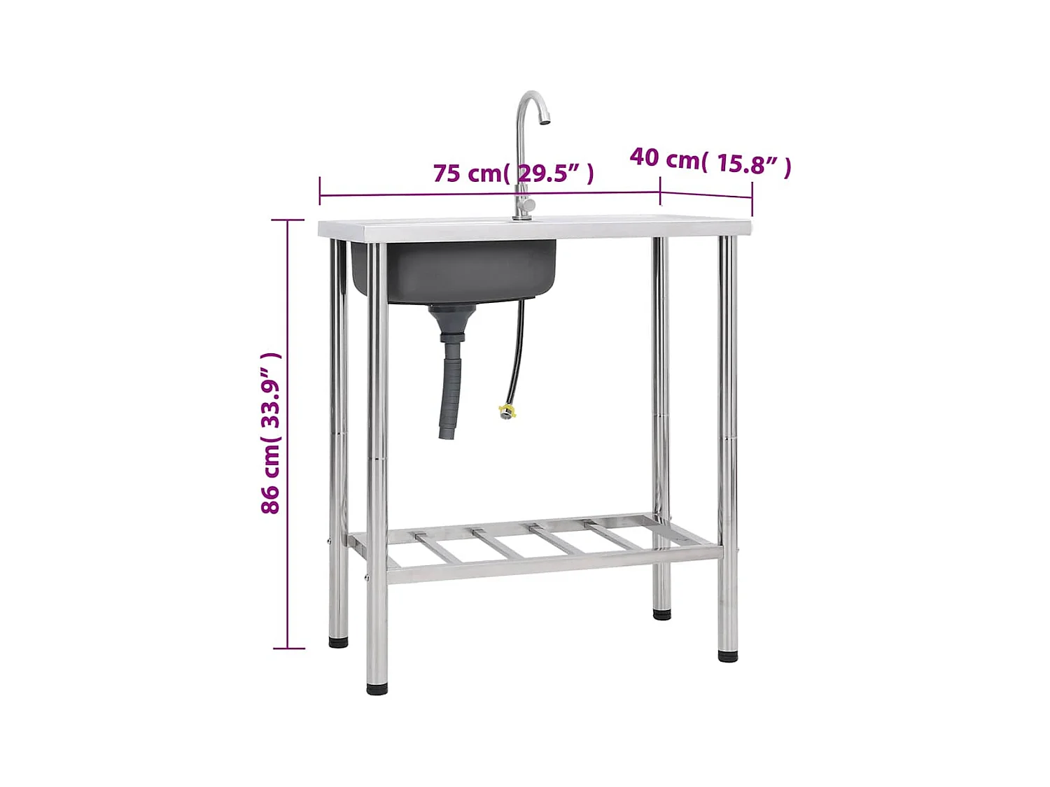 Campingspoelbak Enkele spoelbak met kraan Roestvrij staal