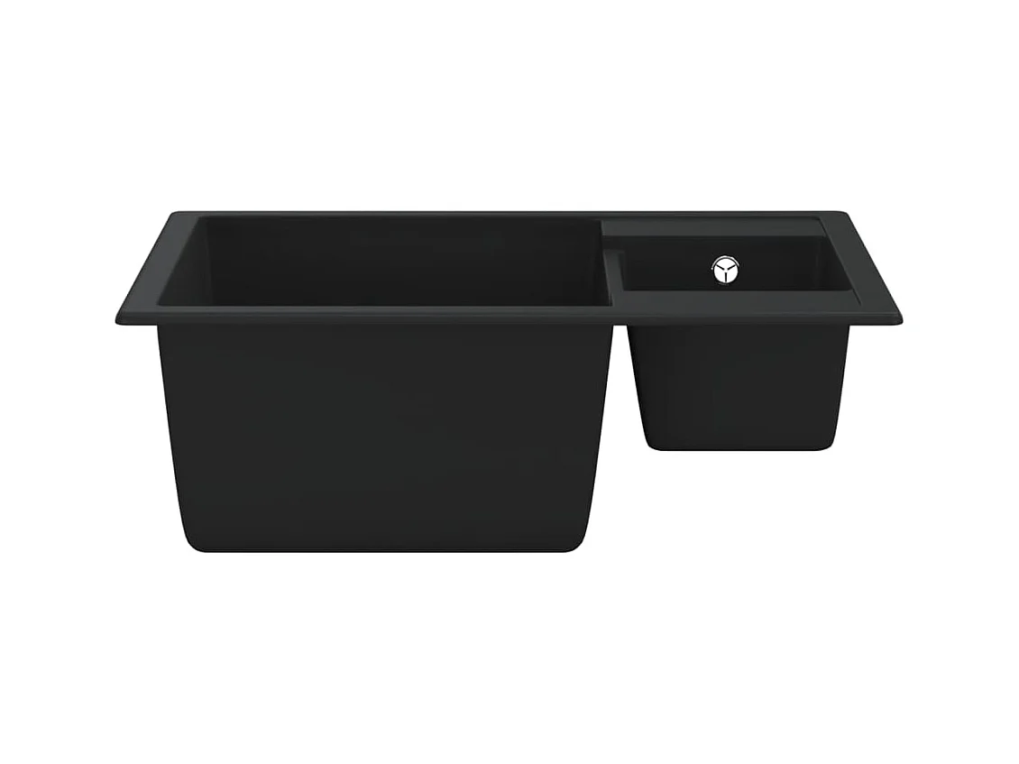 Küchenspüle aus schwarzem Granit und zwei Becken mit Überlaufloch