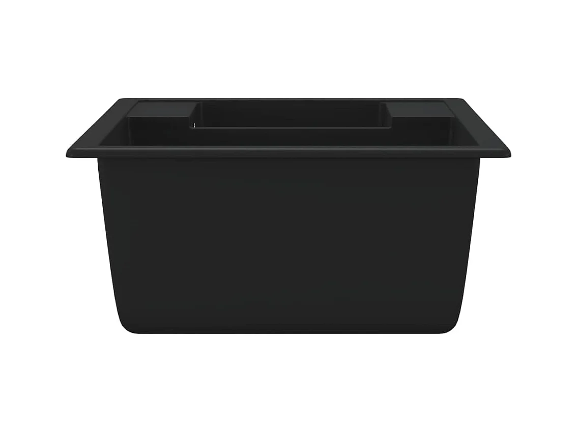 Küchenspüle aus schwarzem Granit und zwei Becken mit Überlaufloch