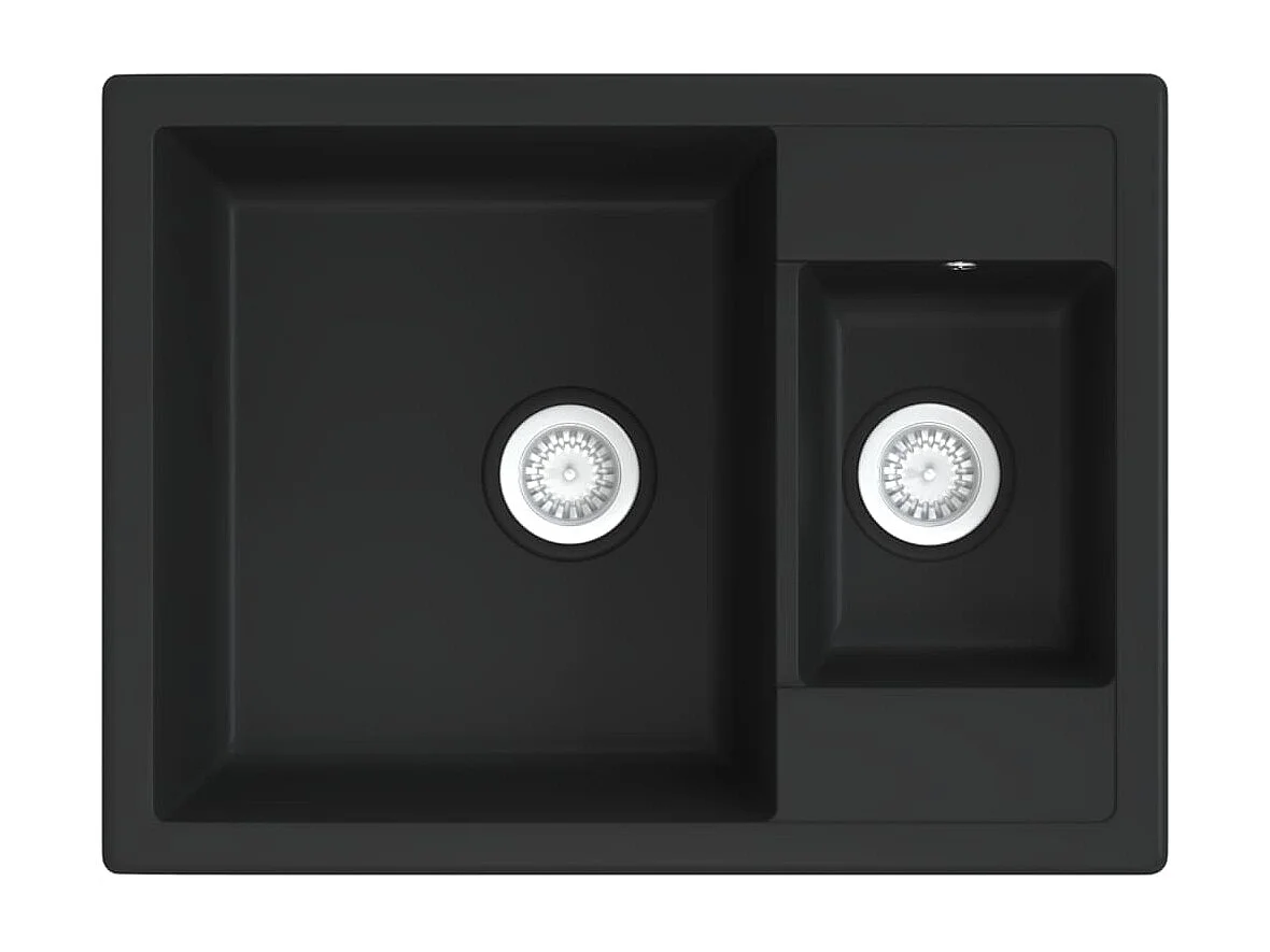 Évier de cuisine et deux lavabos trou de trop-plein Noir Granit