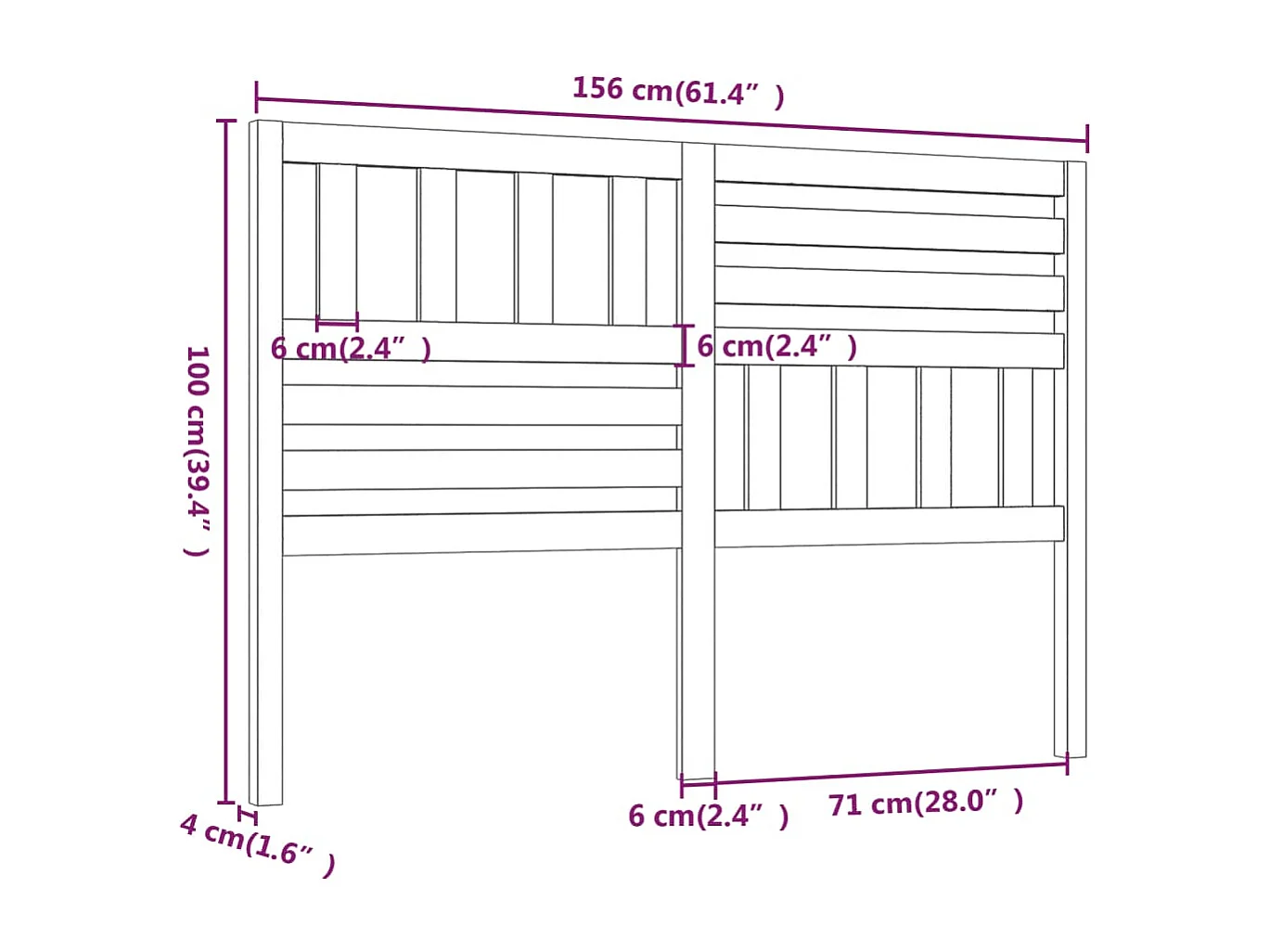 Grijs hoofdbord 156x4x100 cm Massief grenenhout