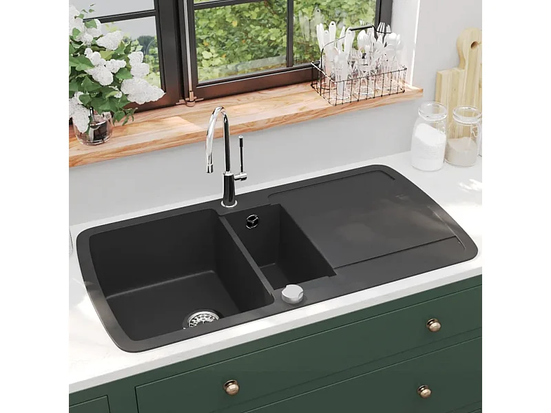 Zwarte dubbele granieten keukengootsteen