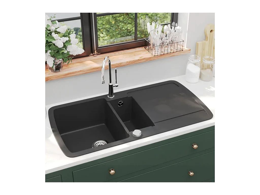 Zwarte dubbele granieten keukengootsteen