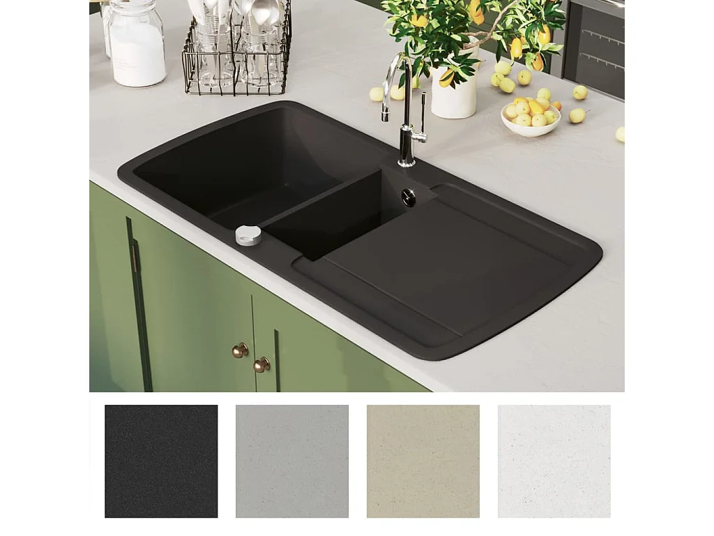 Évier de cuisine en granit Double bac Noir