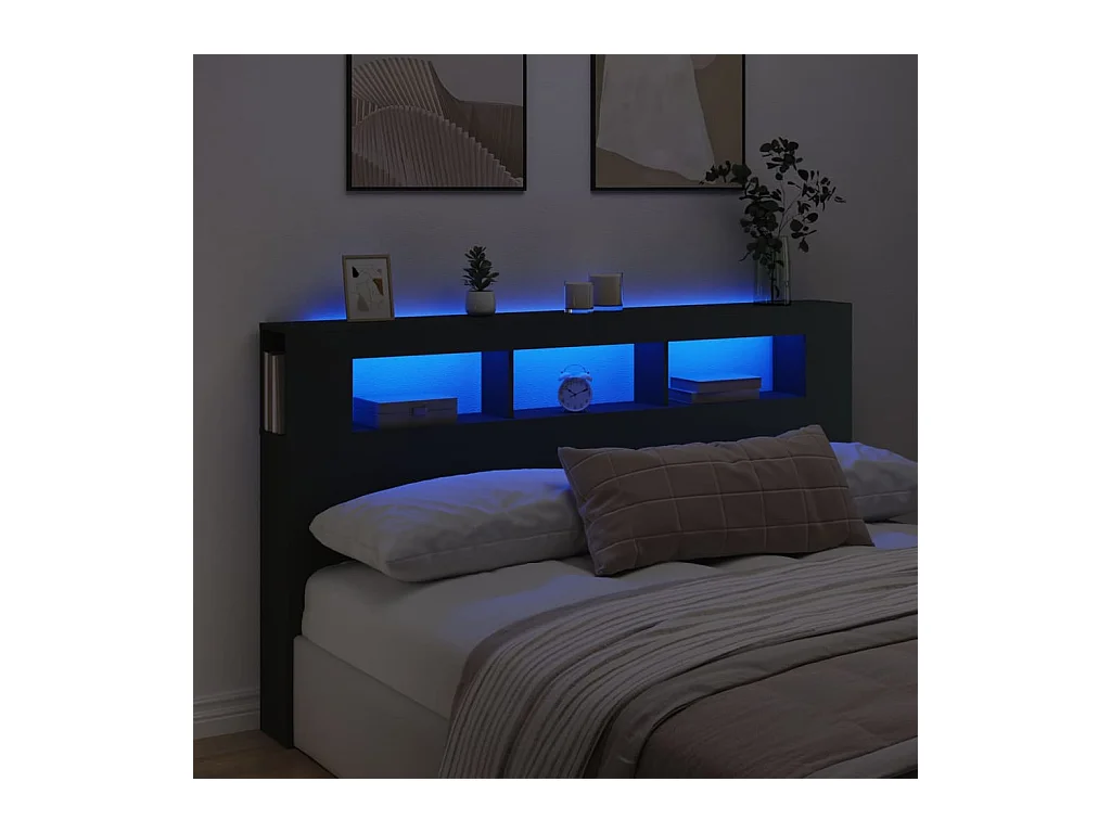 Zwart LED hoofdbord 180x18,5x103,5 cm bewerkt hout