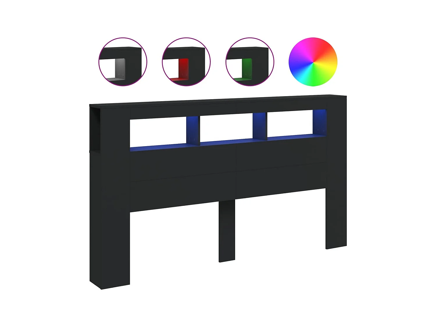 Zwart LED hoofdbord 180x18,5x103,5 cm bewerkt hout