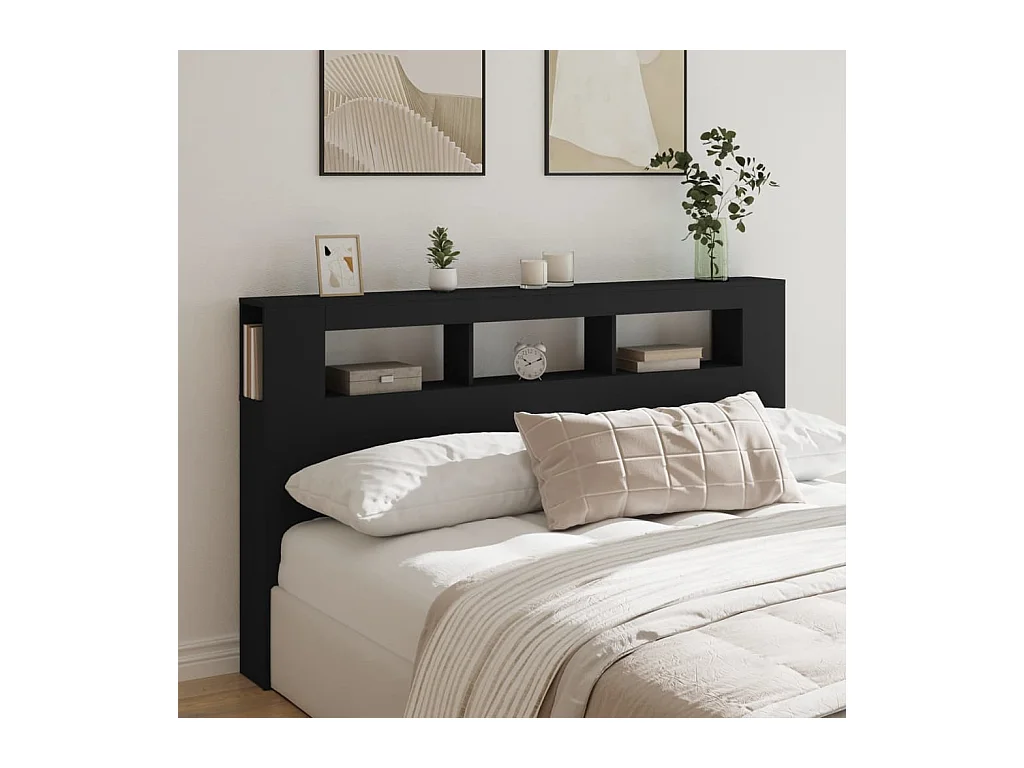 Zwart LED hoofdbord 180x18,5x103,5 cm bewerkt hout