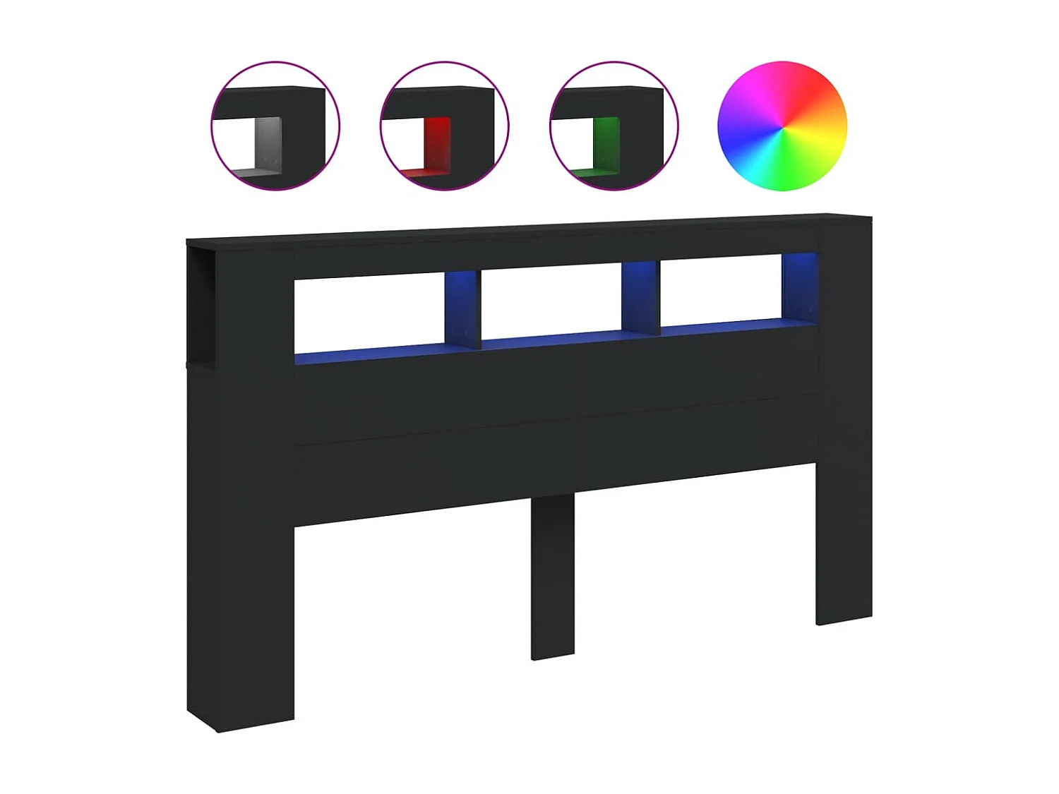 Cabecero LED negro 180x18,5x103,5 cm madera de ingeniería