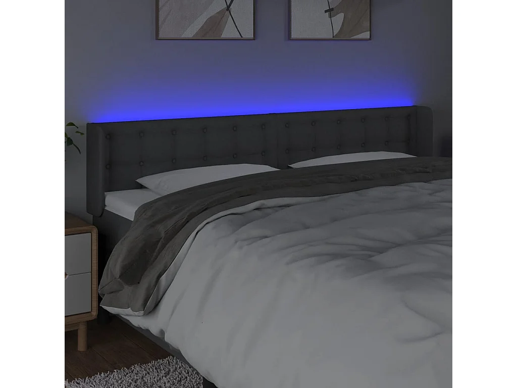 Tête de lit à LED Gris foncé 203x16x78/88 cm Tissu