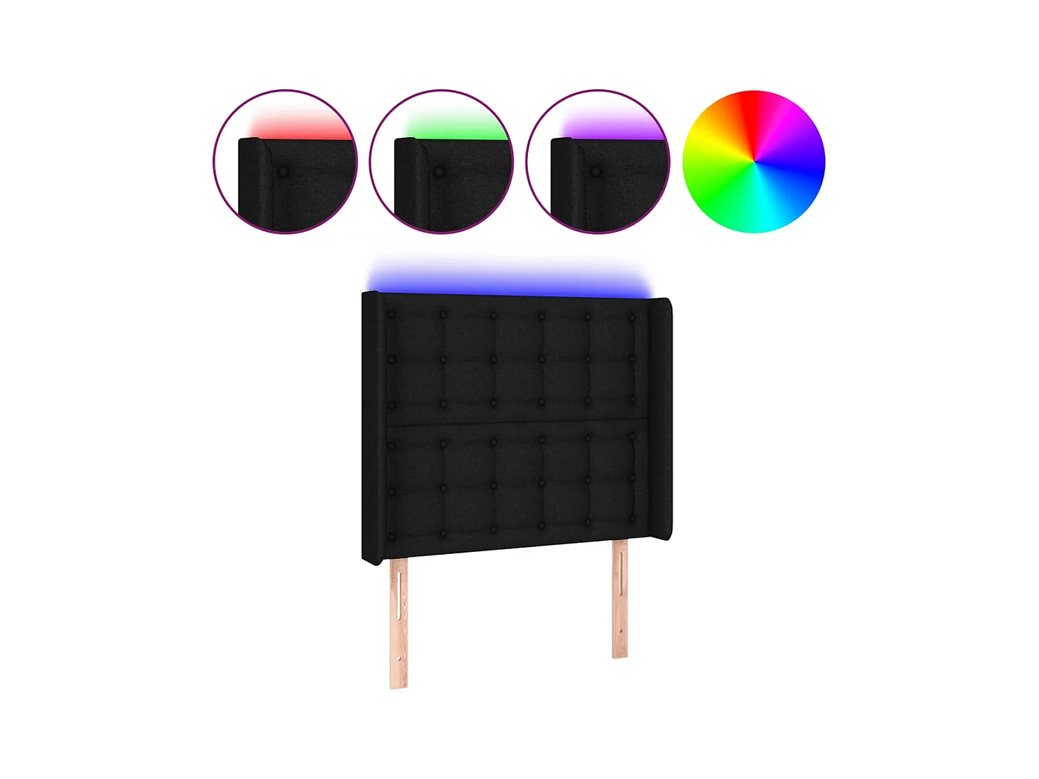 LED-Kopfteil Schwarz 93x16x118/128 cm Stoff