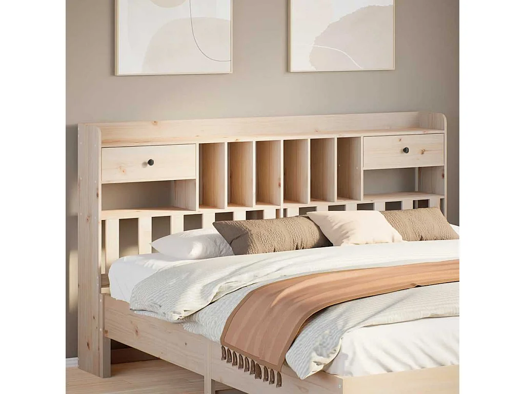 Testiera con contenitore 180 cm in legno massello di pino