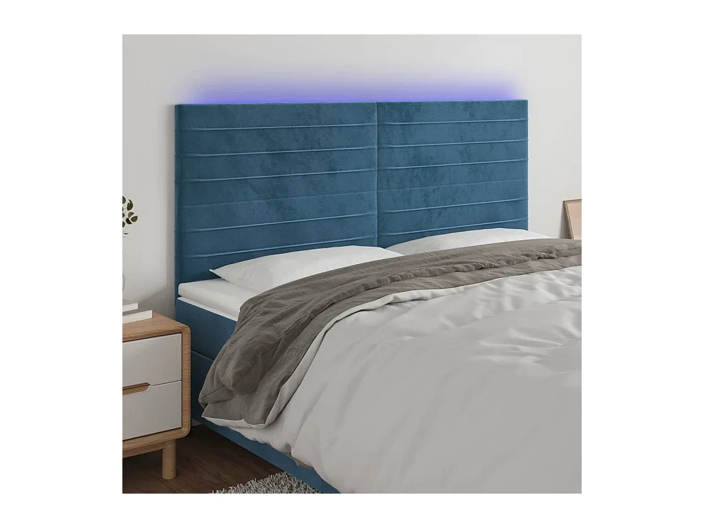 LED Hoofdbord Donkerblauw 180x5x118/128 cm Fluweel