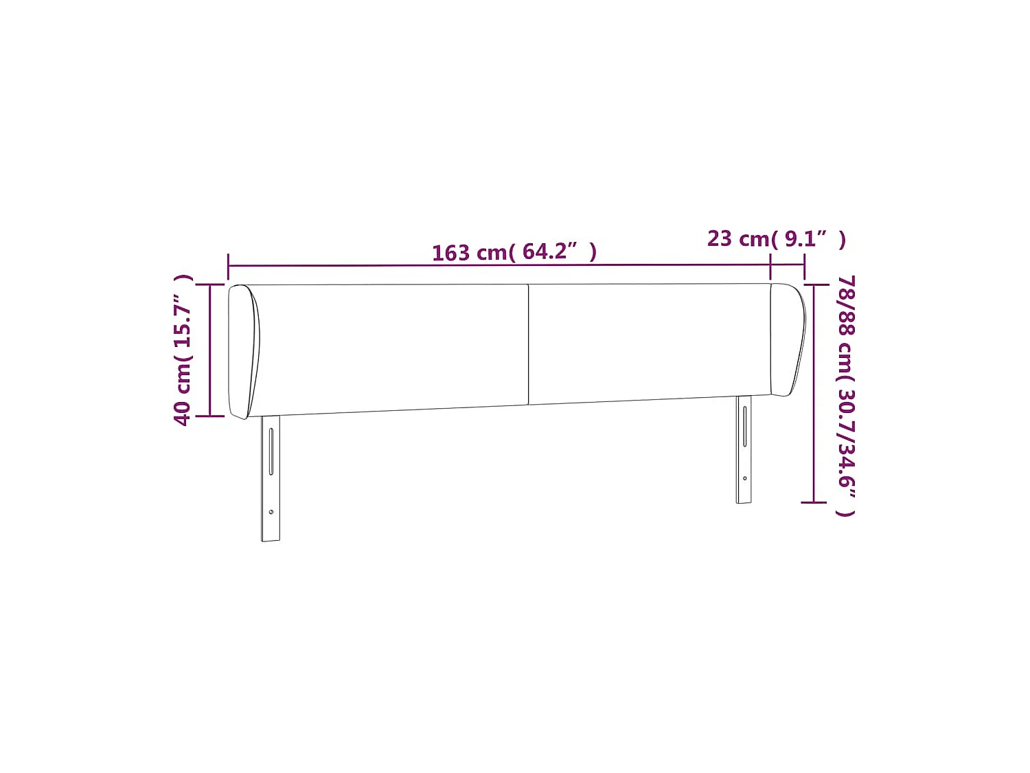 Hoofdbord met vleugels Grijs 163x23x78/88 cm Kunstleer