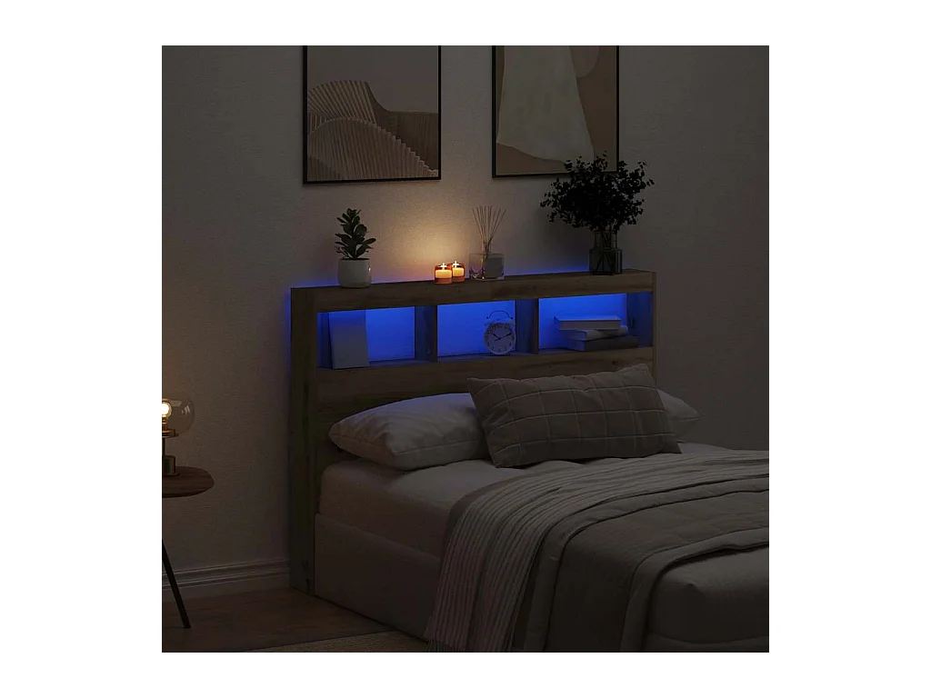 Cabecero de armario con luz LED, roble artesanal, 140x17x102 cm