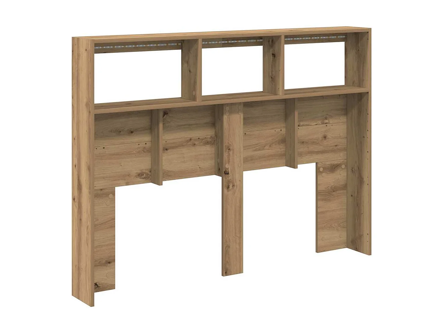 Hoofdbordkast met LED-verlichting, handgemaakt eikenhout, 140x17x102 cm