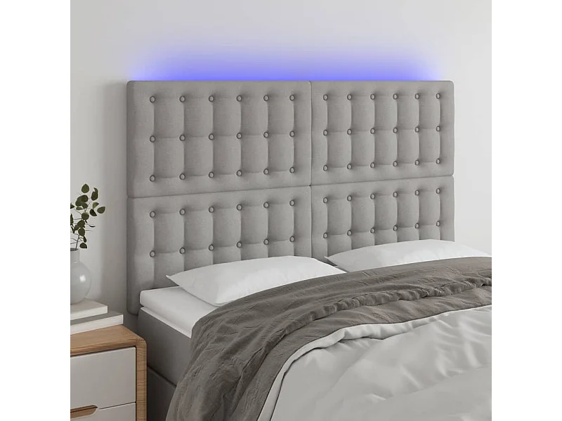 Tête de lit à LED Gris clair 144x5x118/128 cm Tissu