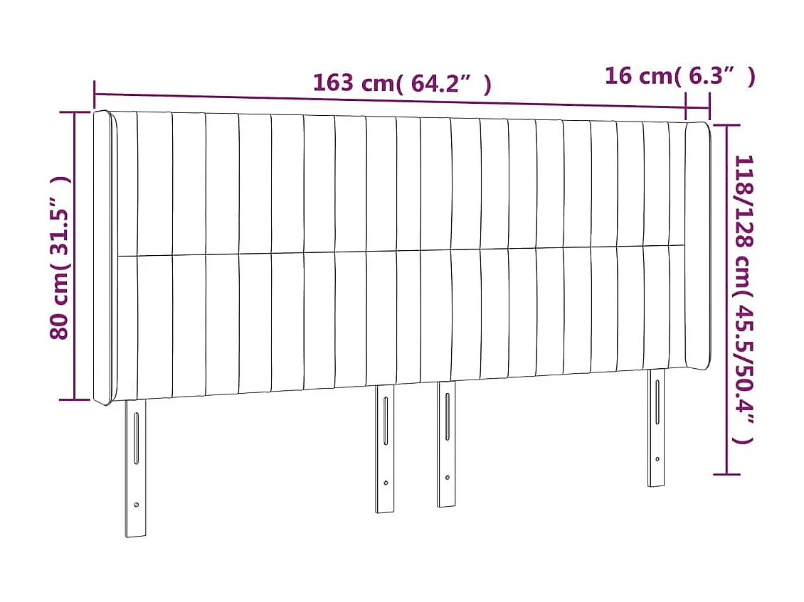 Hoofdbord met vleugels Zwart 163x16x118/128 cm Fluweel