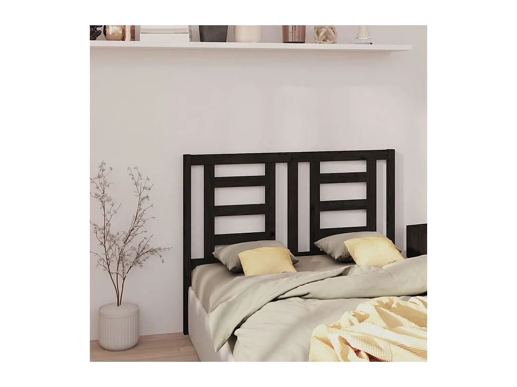 Cabecero negro 126x4x100 cm Madera maciza de pino