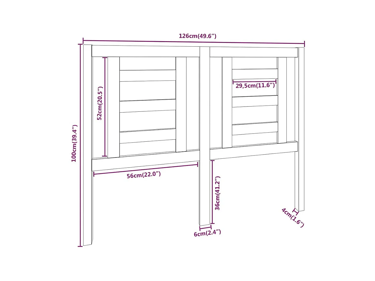 Cabecero negro 126x4x100 cm Madera maciza de pino