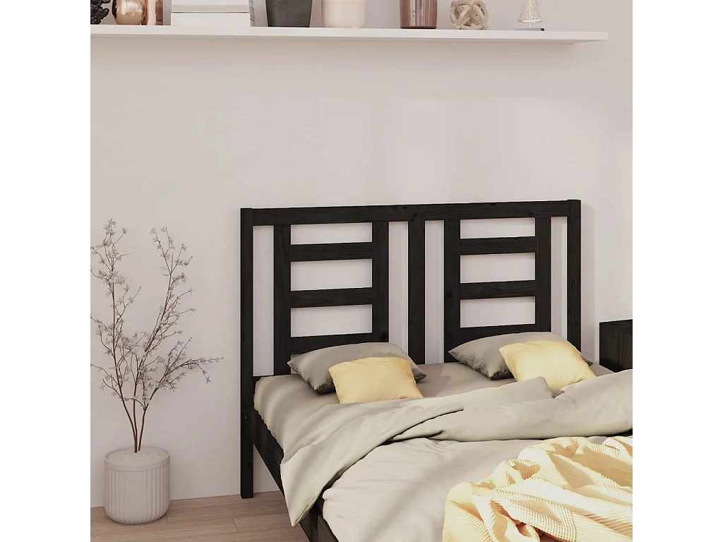 Zwart hoofdbord 126x4x100 cm Massief grenenhout