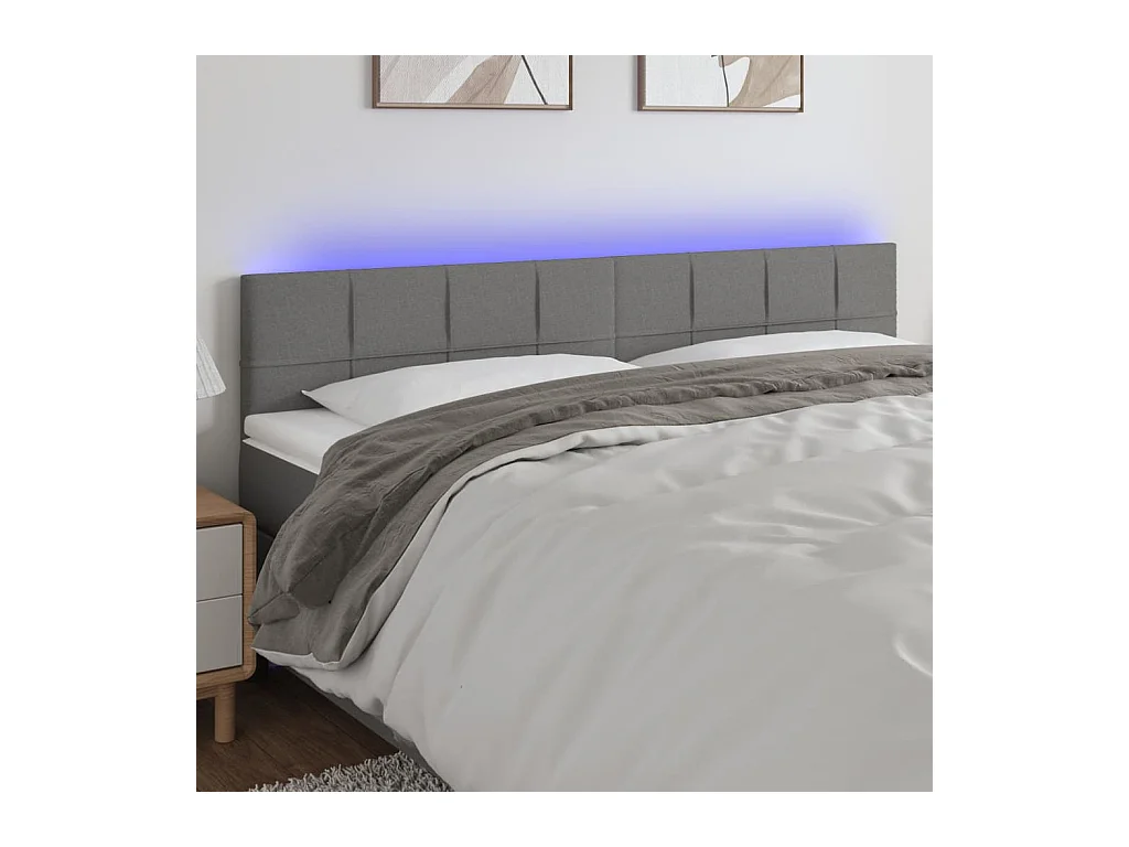 Tête de lit à LED Gris foncé 200x5x78/88 cm Tissu