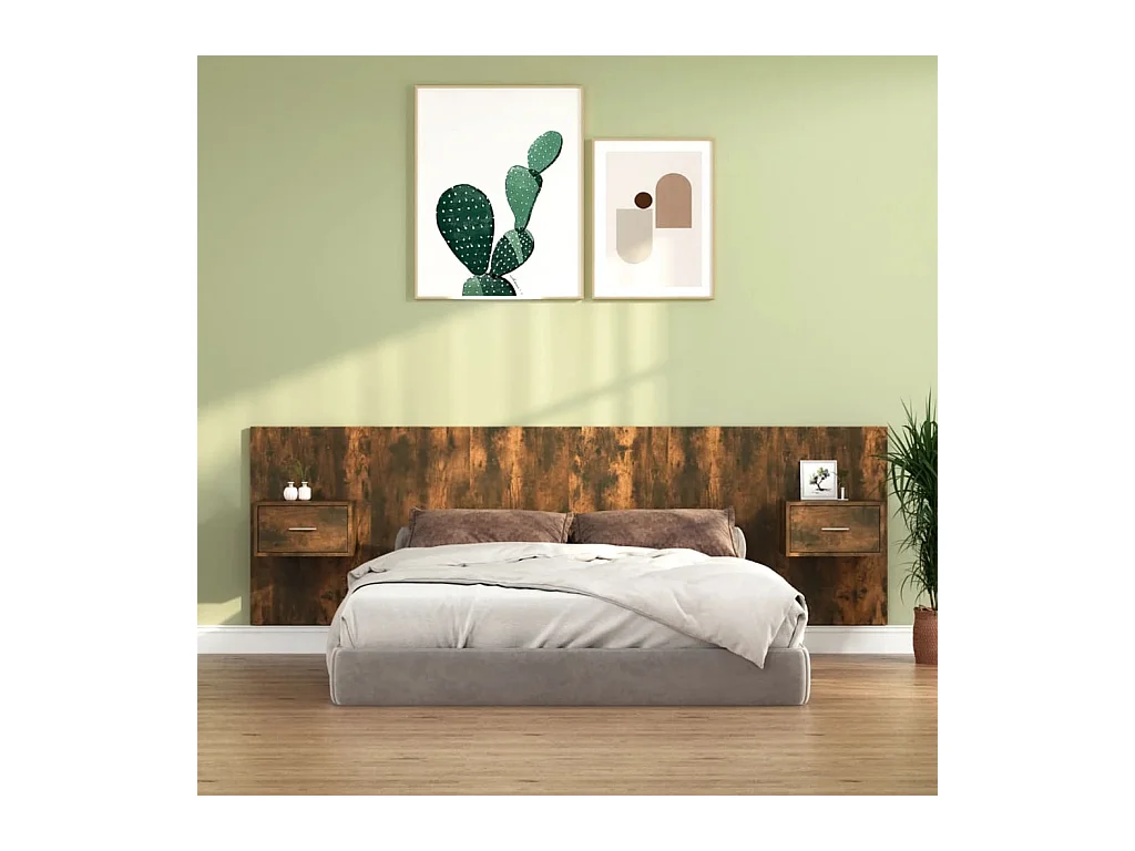 Tête de lit avec armoires Chêne fumé Bois d'ingénierie