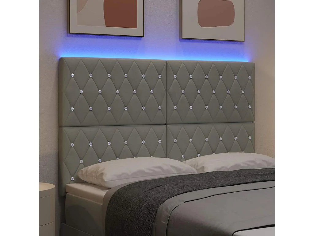 Tête de Lit LED Argyle Gris clair 144 cm Velours