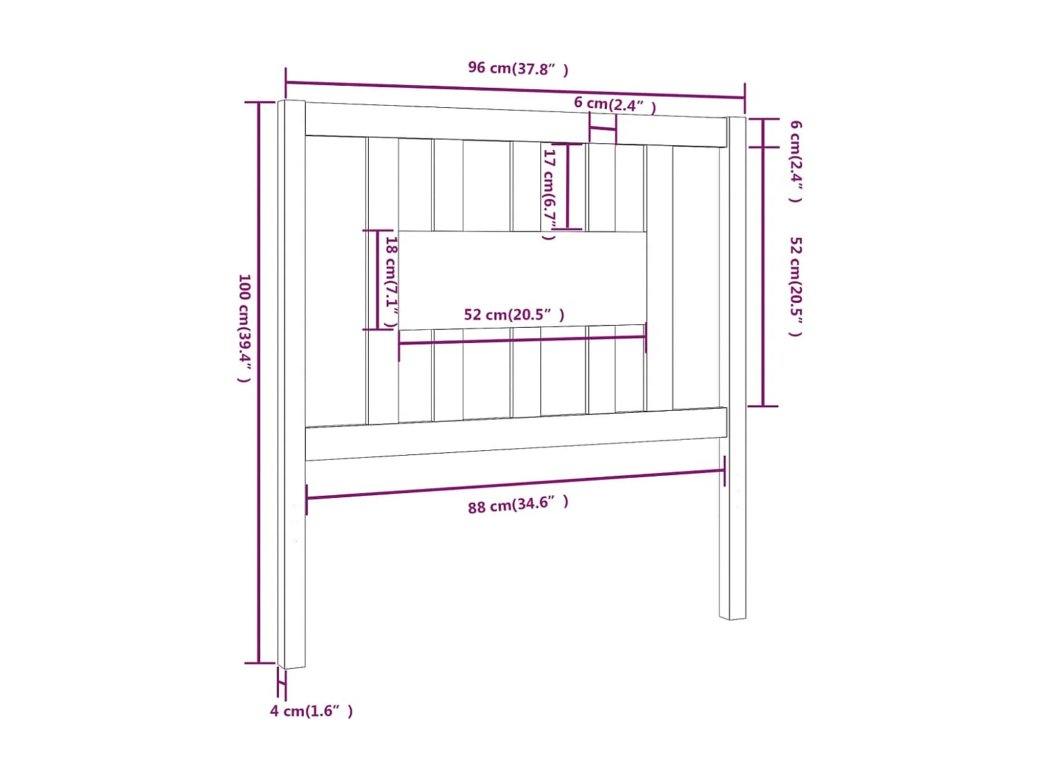 Zwart hoofdbord 96x4x100 cm Massief grenenhout