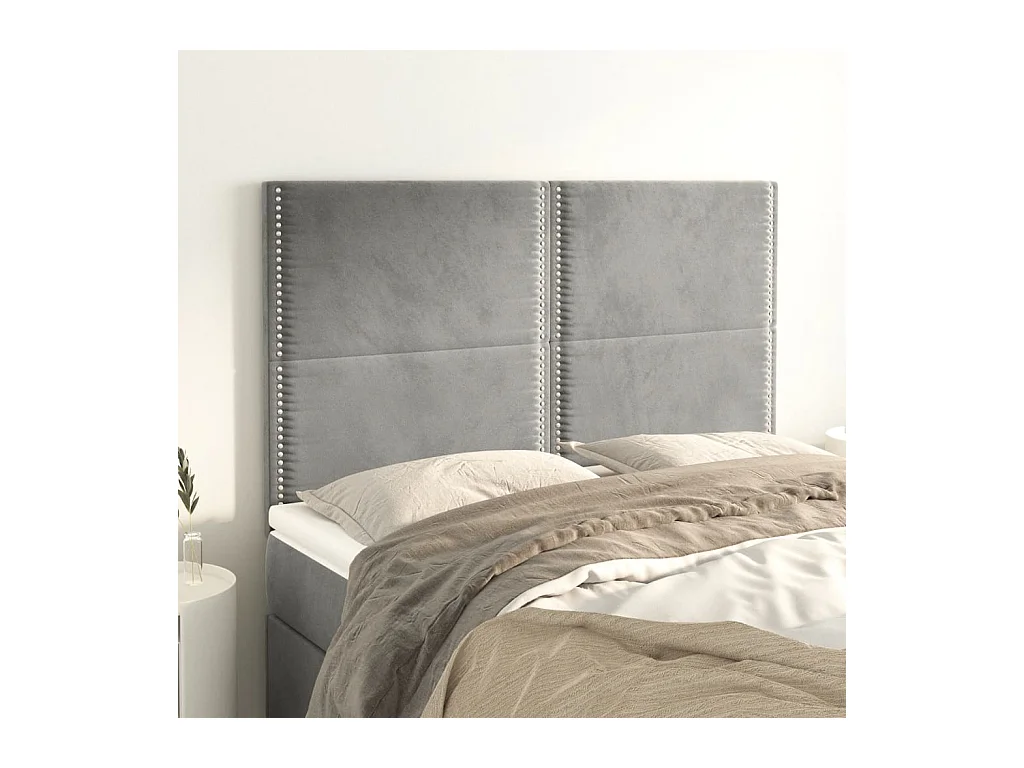Têtes de lit 4 pcs Gris clair 72x5x78/88 cm Velours