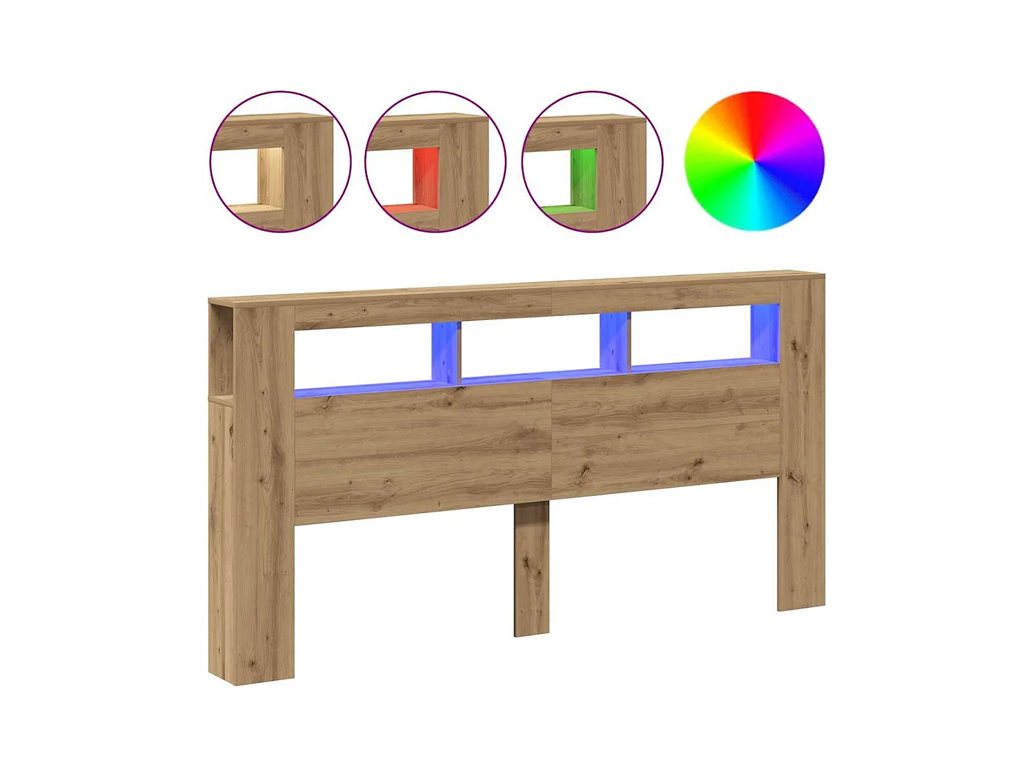 Cabecero LED en roble artesanal 200x18,5x103,5 cm
