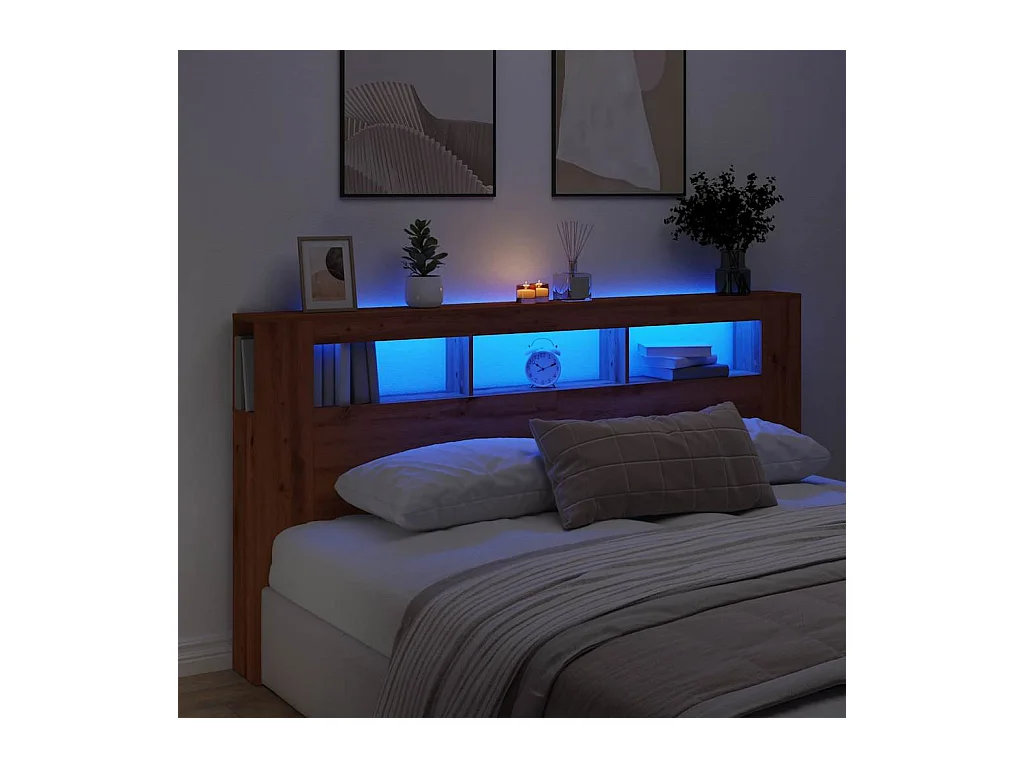 Cabecero LED en roble artesanal 200x18,5x103,5 cm